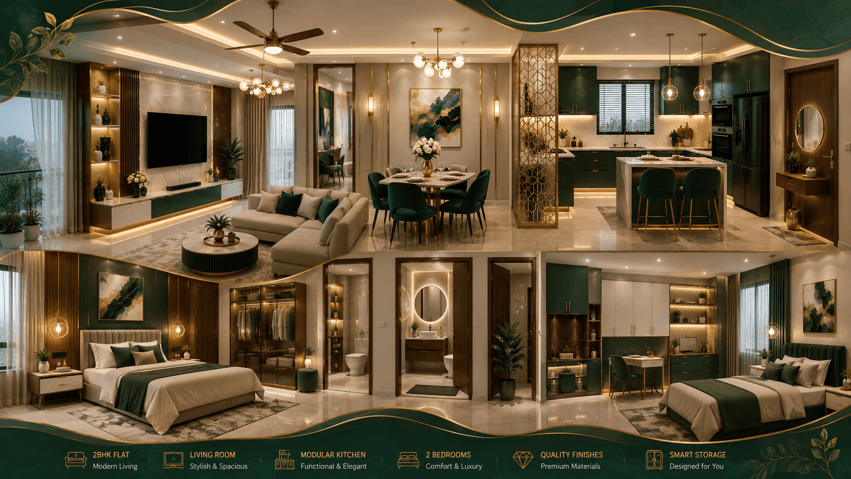Luxury Indian interior design project with elegant living, dining and kitchen spaces
